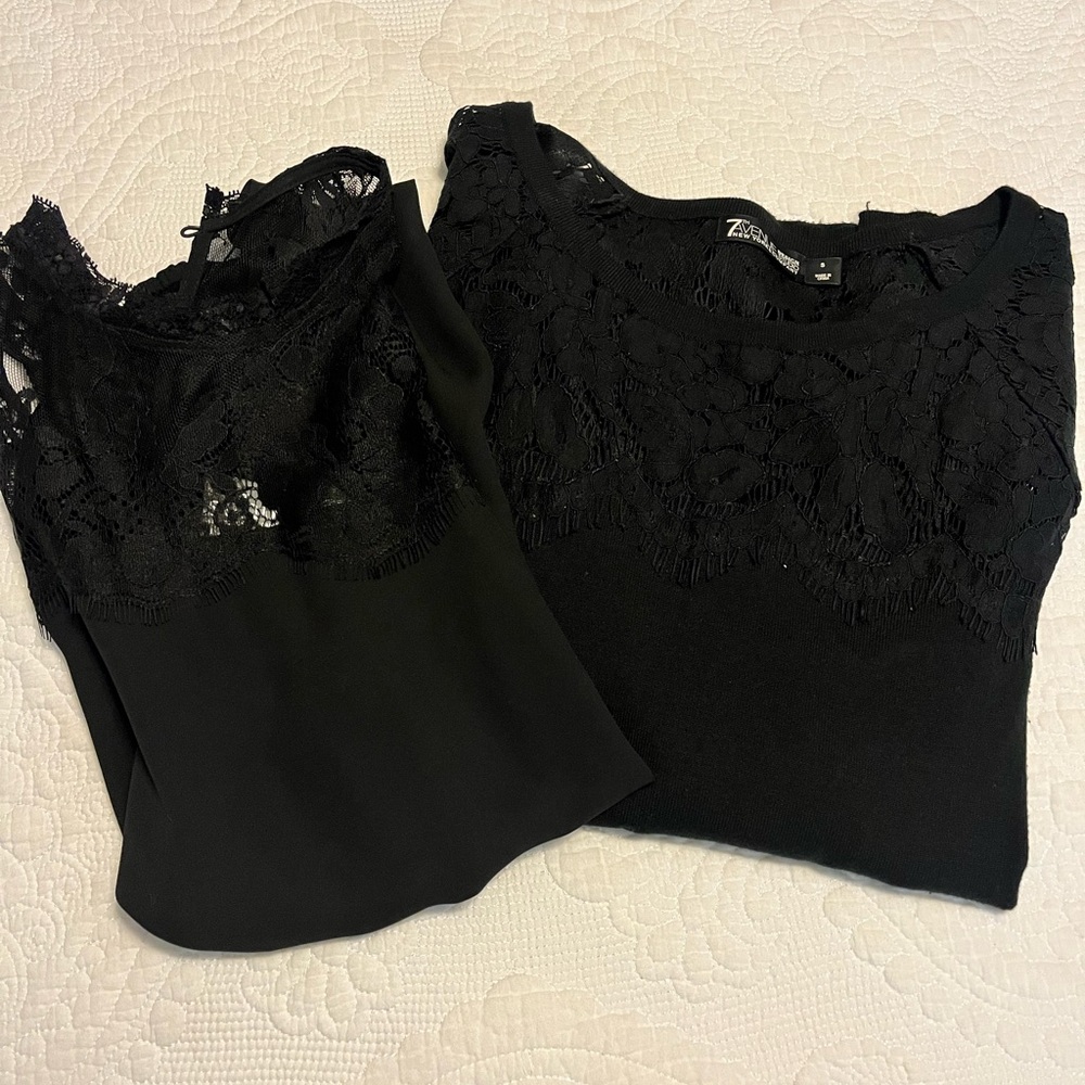 TWO New York & Company Black Lace Tops (blouse and sweater)